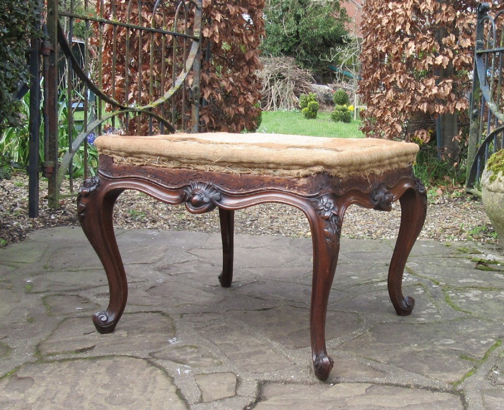 FINE VICTORIAN ROSEWOOD CABRIOLE LEG STOOL 