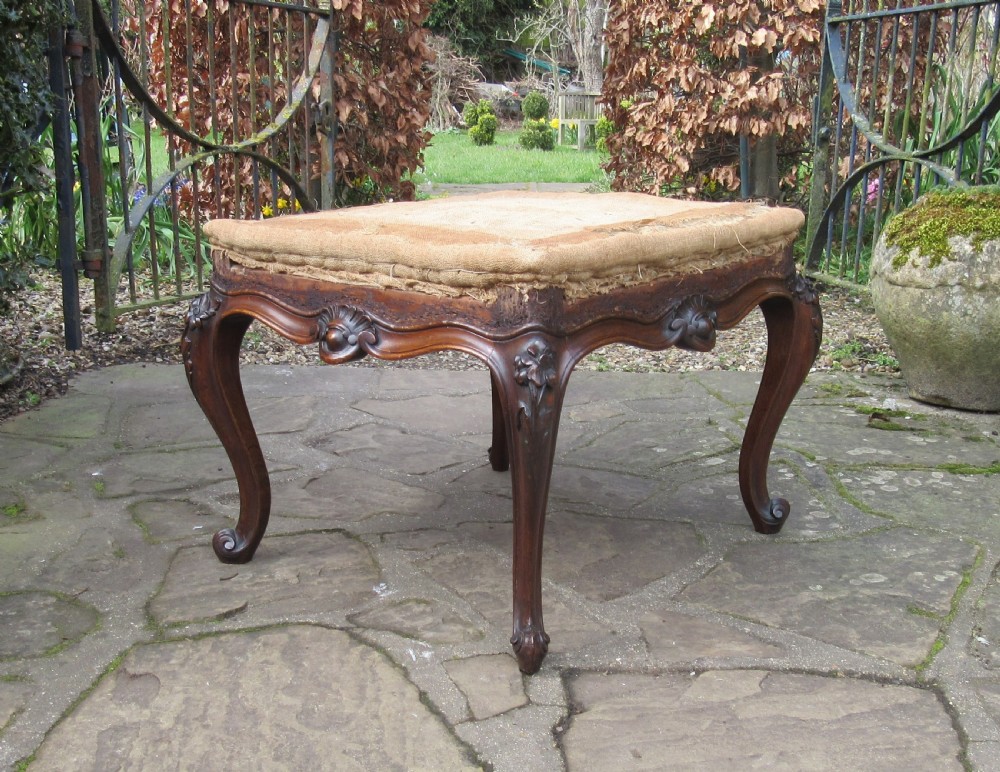 FINE VICTORIAN ROSEWOOD CABRIOLE LEG STOOL  View III