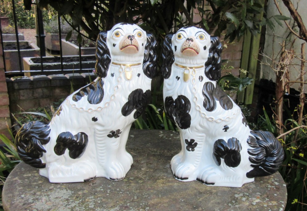 LARGE PAIR No 1 BLACK & WHITE STAFFORDSHIRE DOGS c1860