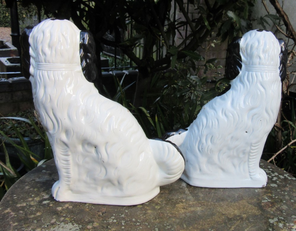 LARGE PAIR No 1 BLACK & WHITE STAFFORDSHIRE DOGS c1860 View III