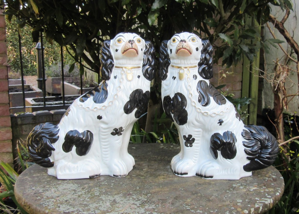 LARGE PAIR No 1 BLACK & WHITE STAFFORDSHIRE DOGS c1860 View VI