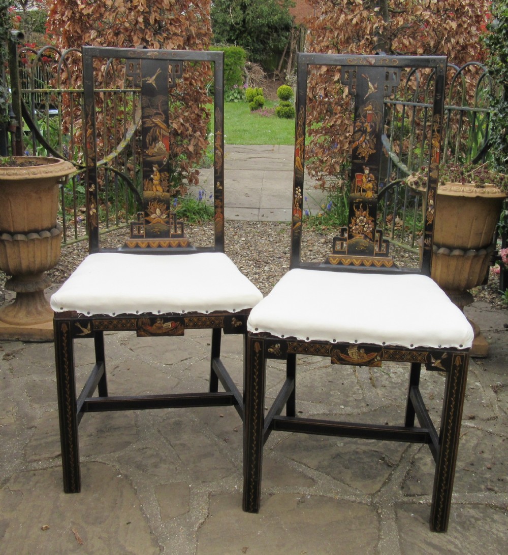 PAIR CHINOISERIE DECORATED SIDE CHAIRS c1910