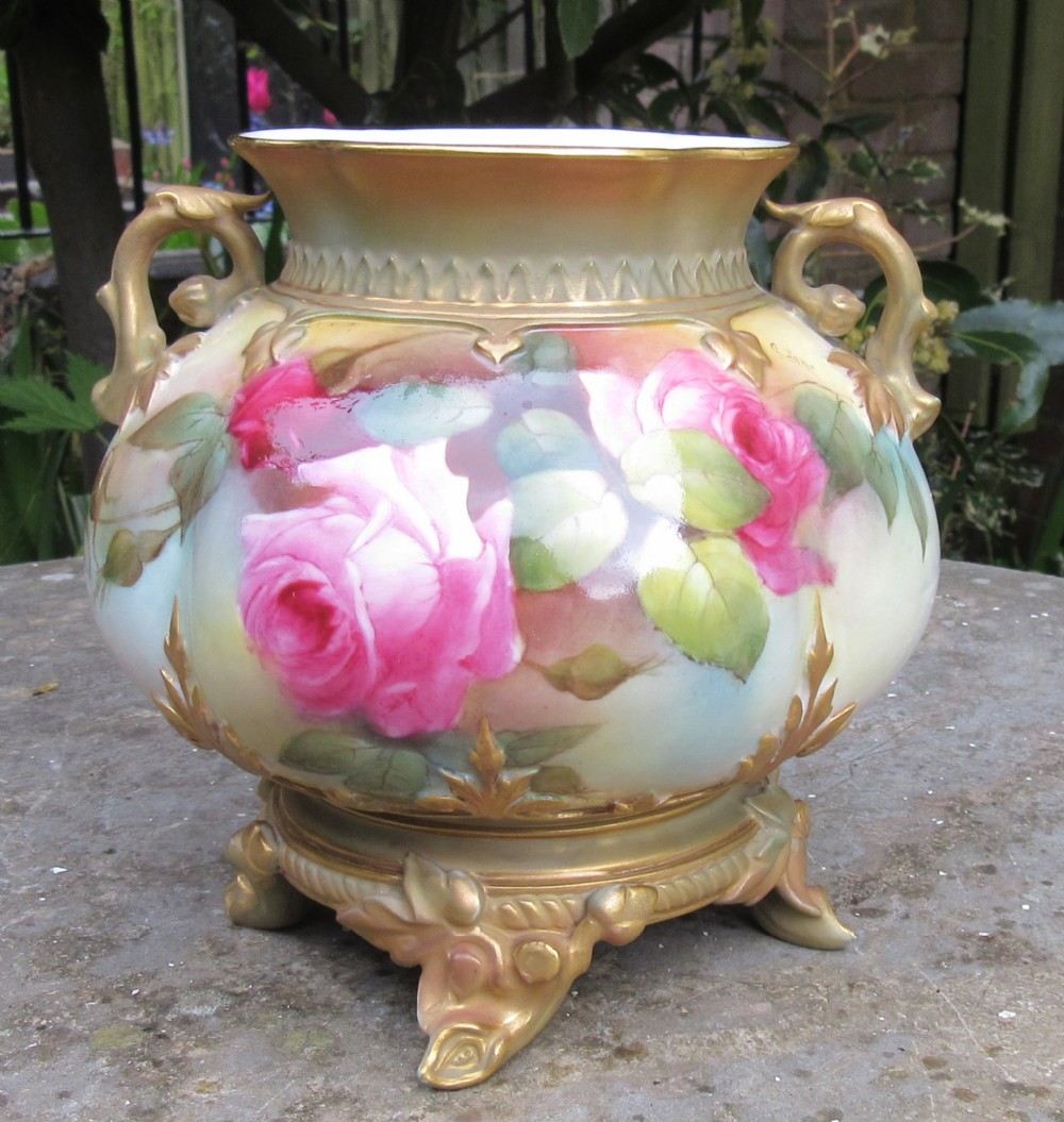 ROYAL WORCESTER  ROSE VASE SIGNED A. LANE c1900