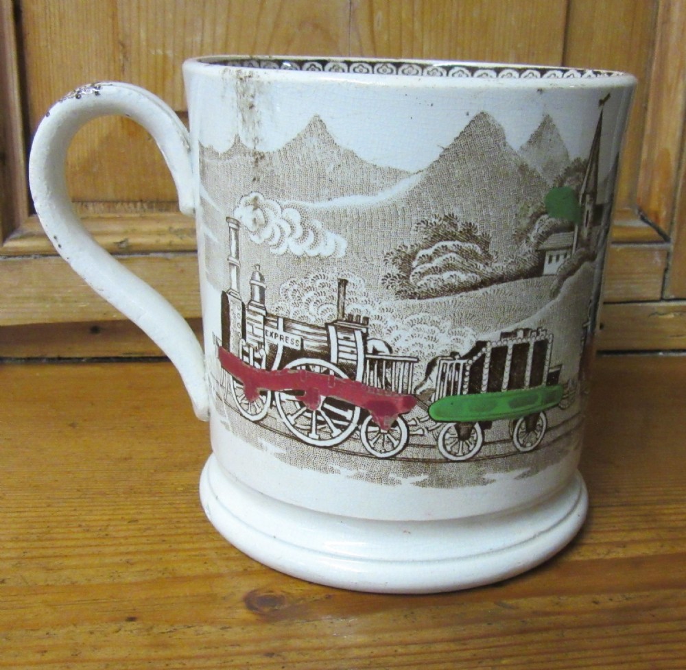 VICTORIAN STAFFORDSHIRE RAILWAY MUG HEATH & BLACKHURST 