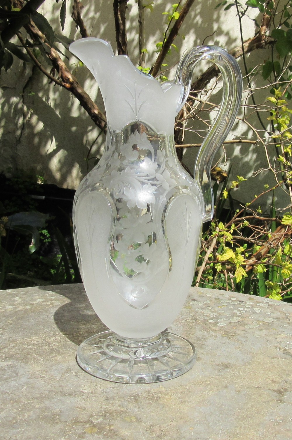 VICTORIAN ETCHED AND CUT GLASS WATER JUG c1860
