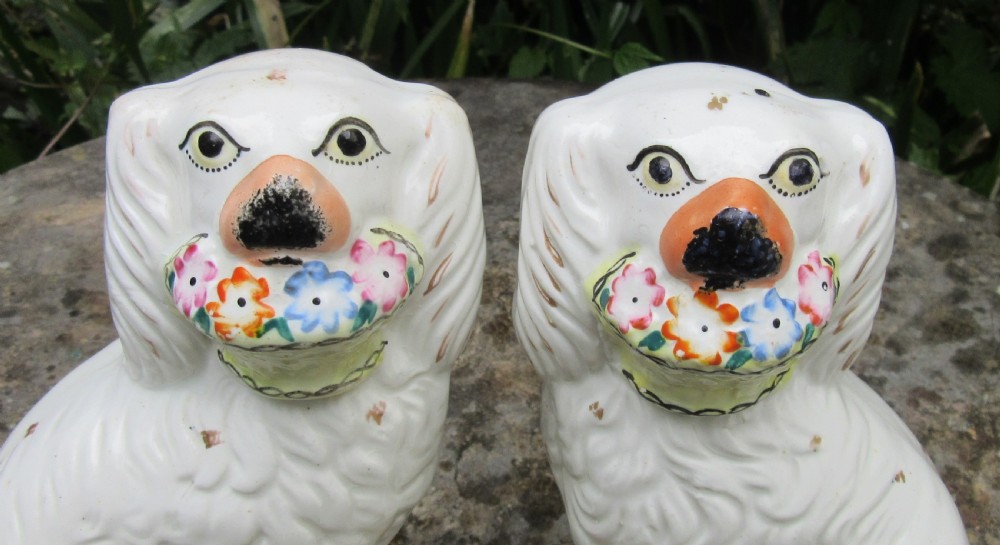 PAIR VICTORIAN STAFFORDSHIRE DOGS WITH BASKETS c1860 View II