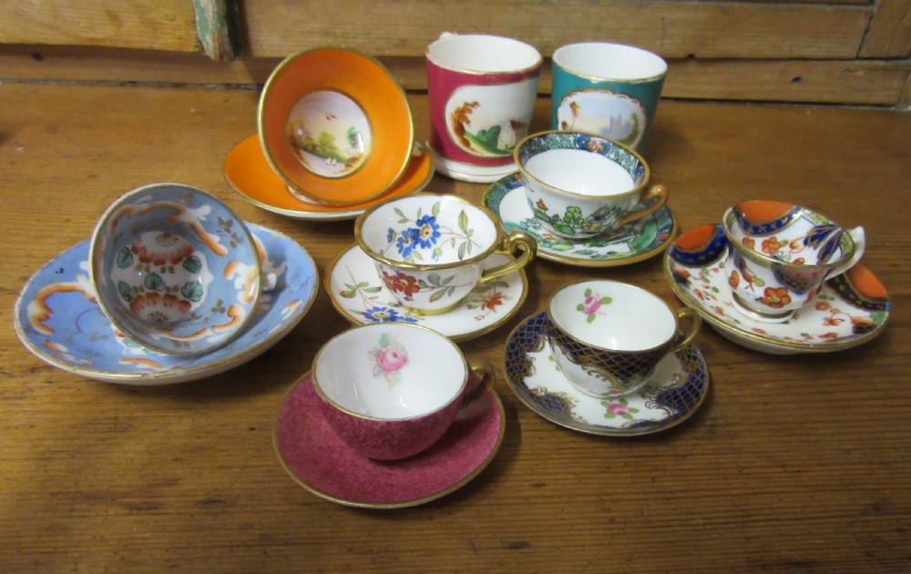 COLLECTION ANTIQUE MINIATURE CUPS & SAUCERS 1840-1930