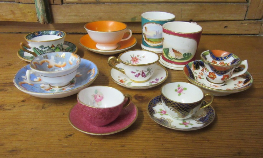 COLLECTION ANTIQUE MINIATURE CUPS & SAUCERS 1840-1930 View II