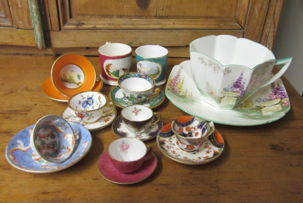 COLLECTION ANTIQUE MINIATURE CUPS & SAUCERS 1840-1930 View III