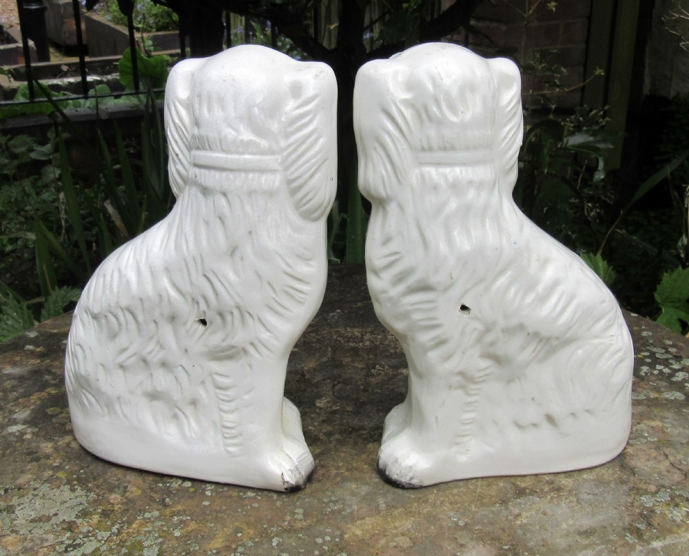 PAIR WHITE & GILT STAFFORDSHIRE DOGS c1880 View IV