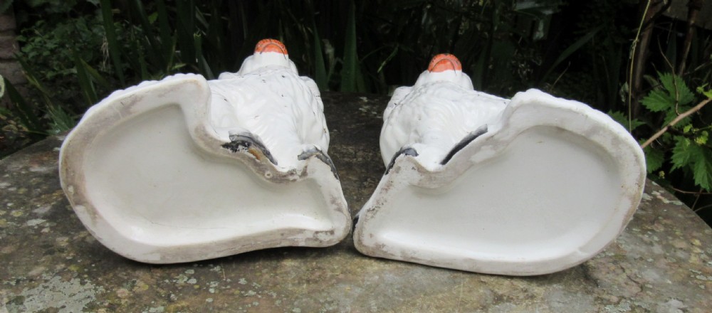 PAIR WHITE & GILT STAFFORDSHIRE DOGS c1880 View V