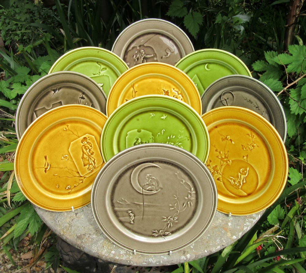 SET OF 10 FRENCH MAJOLICA AESTHETIC MOVEMENT PLATES c1880 View VI