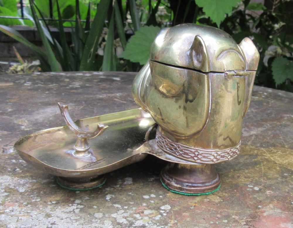 ANTIQUE BRASS FRENCH BULLDOG INKWELL c1880 View IV