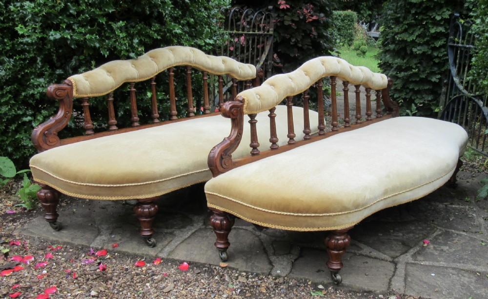 PAIR ENGLISH WALNUT SOFAS WINDOW SEATS c1870 View II