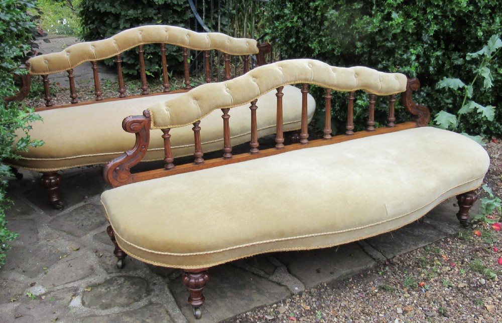 PAIR ENGLISH WALNUT SOFAS WINDOW SEATS c1870 View IV