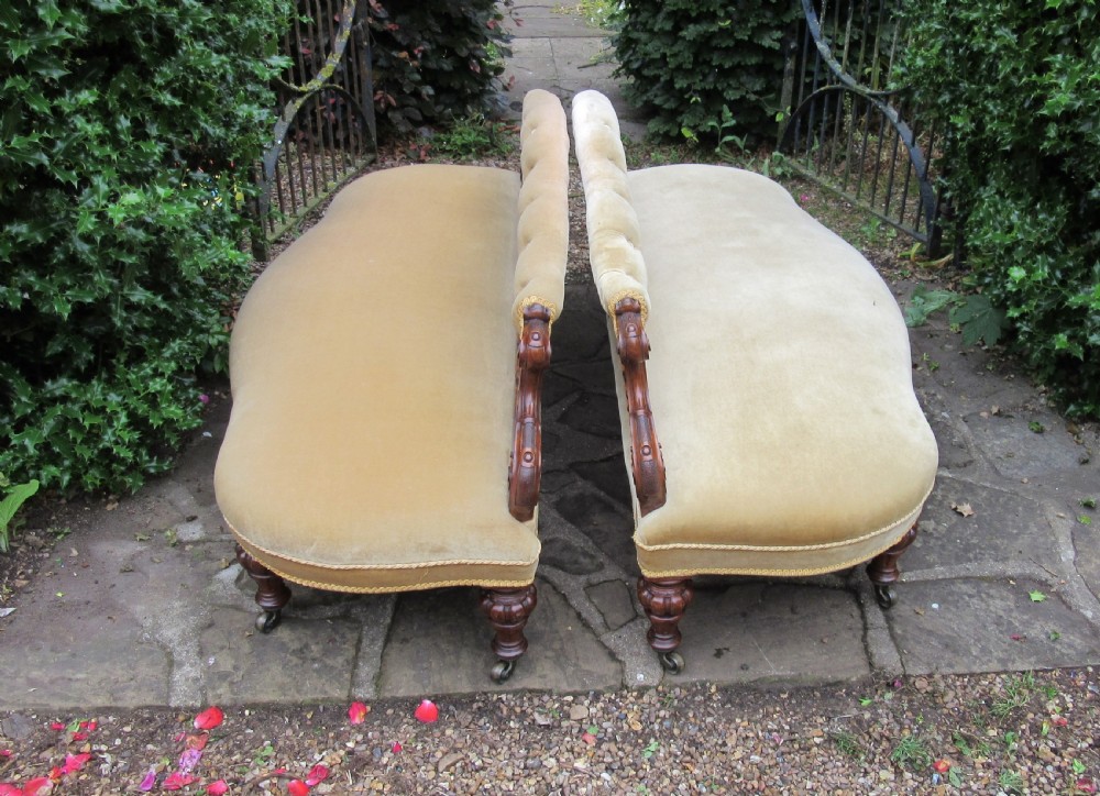 PAIR ENGLISH WALNUT SOFAS WINDOW SEATS c1870 View V