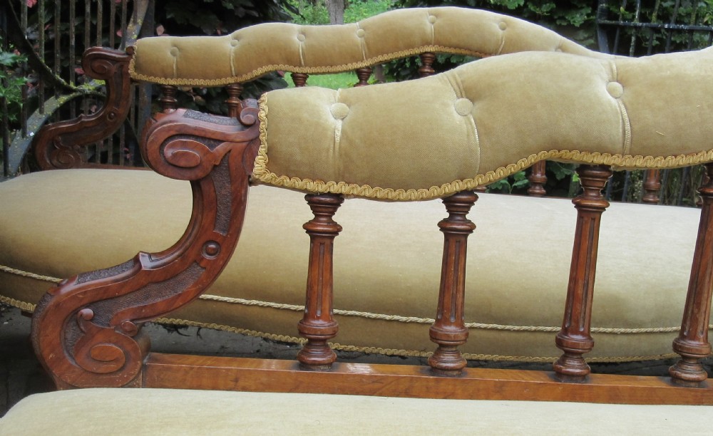 PAIR ENGLISH WALNUT SOFAS WINDOW SEATS c1870 View VI