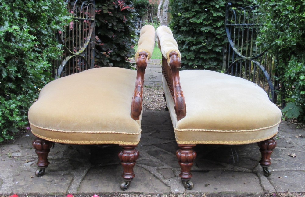 PAIR ENGLISH WALNUT SOFAS WINDOW SEATS c1870 View VII