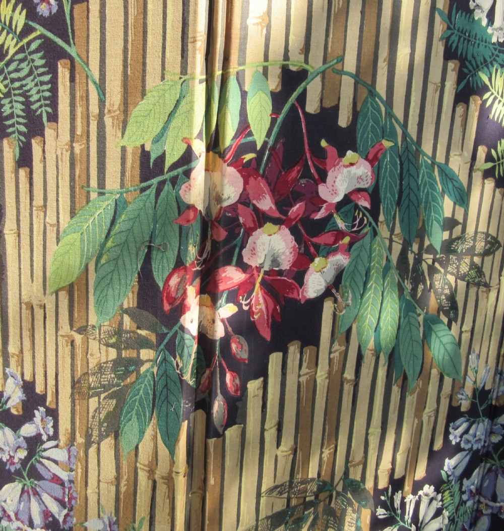 ORIGINAL PRINTED FLORAL BAMBOO FOUR FOLD SCREEN c1910 View III