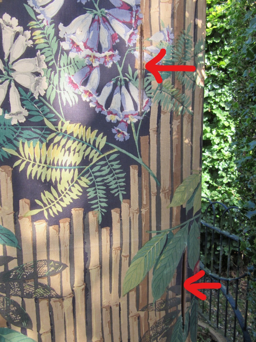 ORIGINAL PRINTED FLORAL BAMBOO FOUR FOLD SCREEN c1910 View V