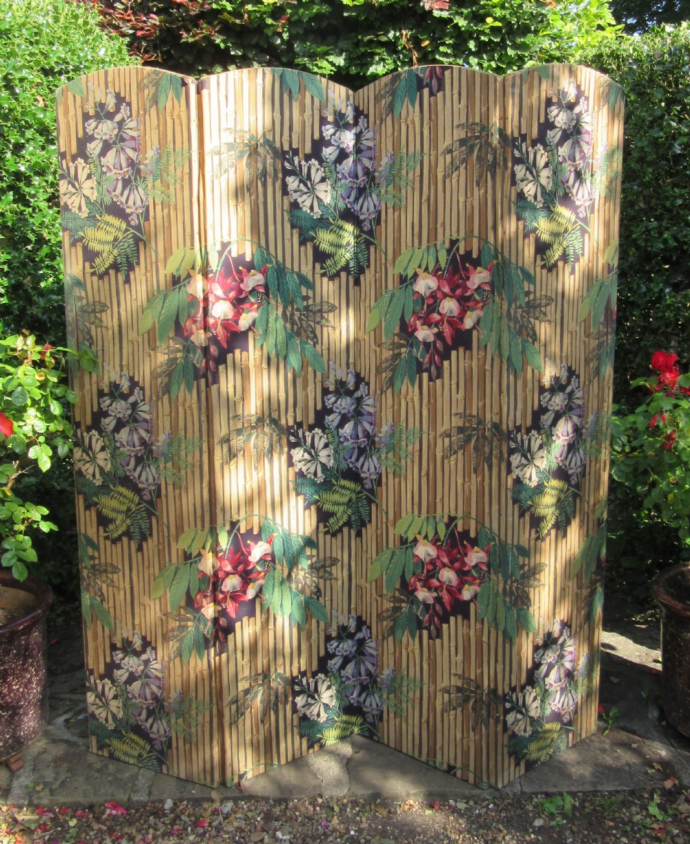 ORIGINAL PRINTED FLORAL BAMBOO FOUR FOLD SCREEN c1910 View IX