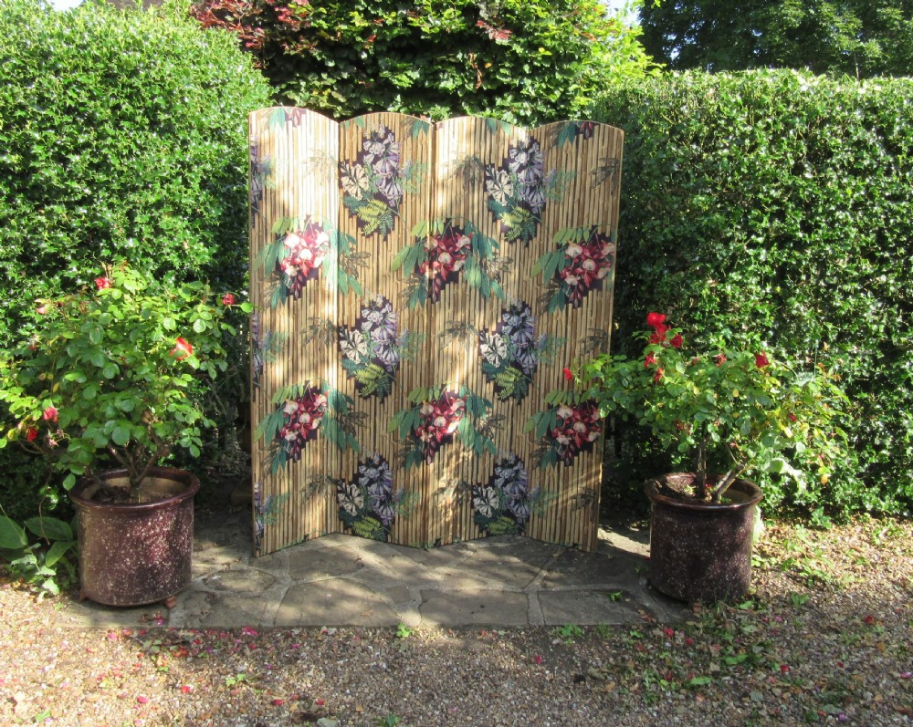 ORIGINAL PRINTED FLORAL BAMBOO FOUR FOLD SCREEN c1910 View XI