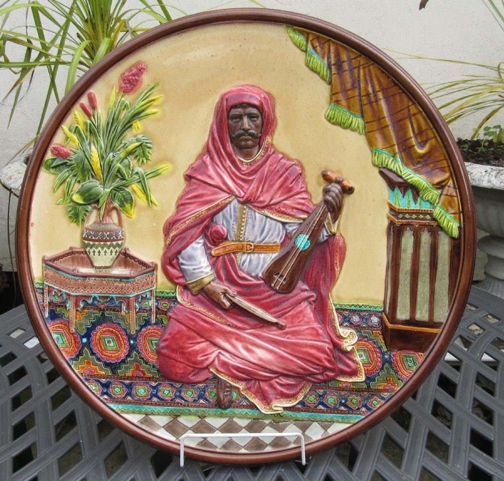 LARGE PAIR SCHUTZ CILLI MAJOLICA WALL PLAQUES c1890 View V
