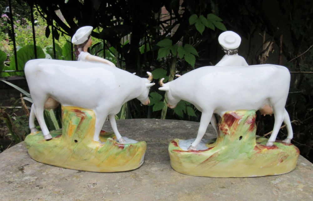 GRAND PAIR VICTORIAN STAFFORDSHIRE COW GROUPS c1860 View III