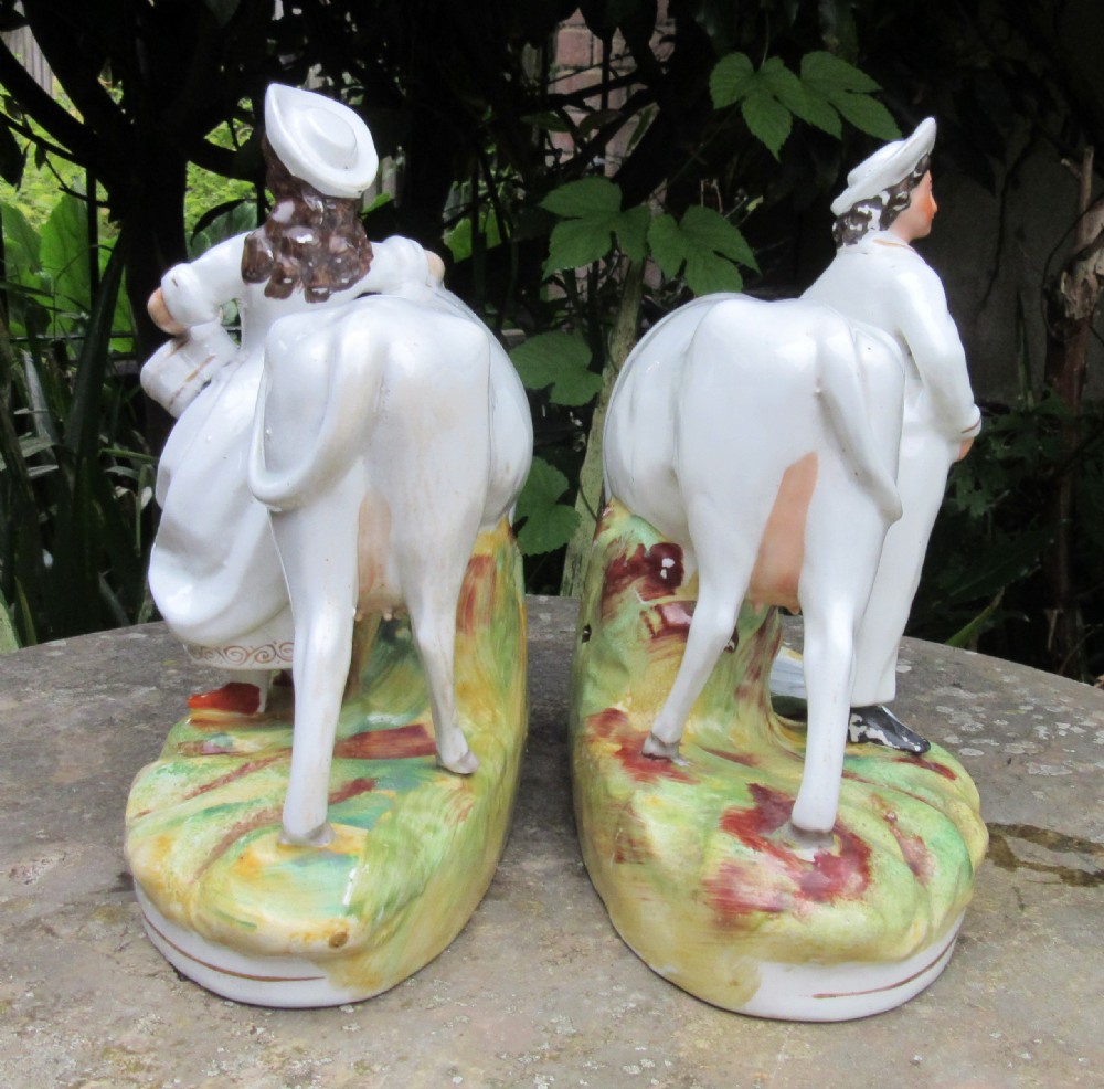 GRAND PAIR VICTORIAN STAFFORDSHIRE COW GROUPS c1860 View VI