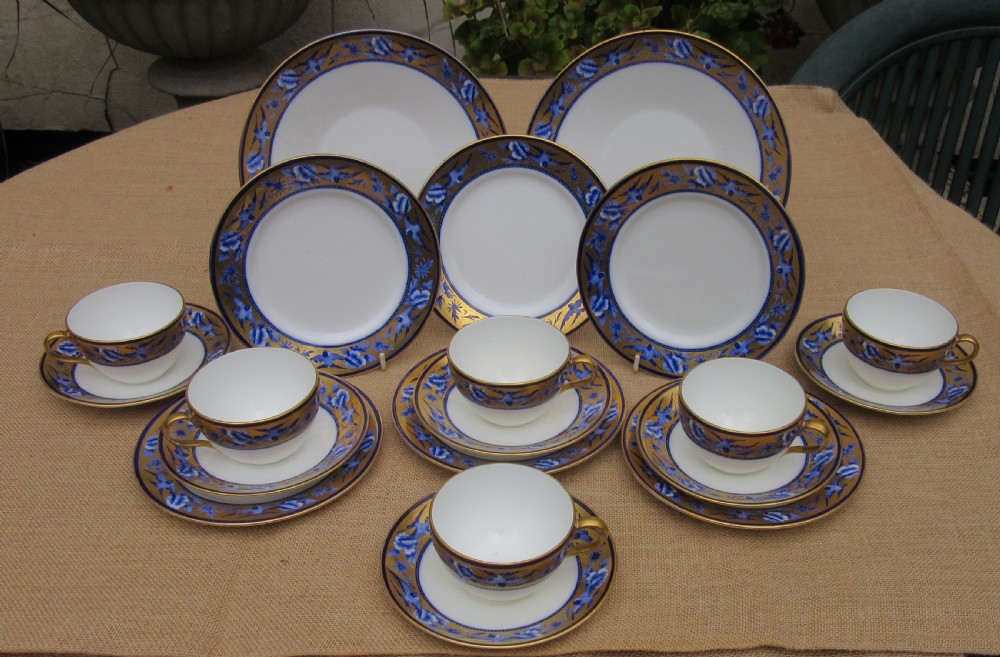 SHELLEY LATE FOLEY 8190 BLUE SWALLOW TEA SET c1910