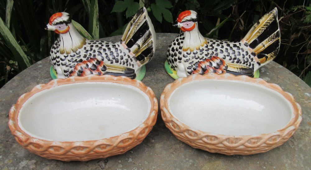 TWO STAFFORDSHIRE HENS ON NESTS c1860 View IV