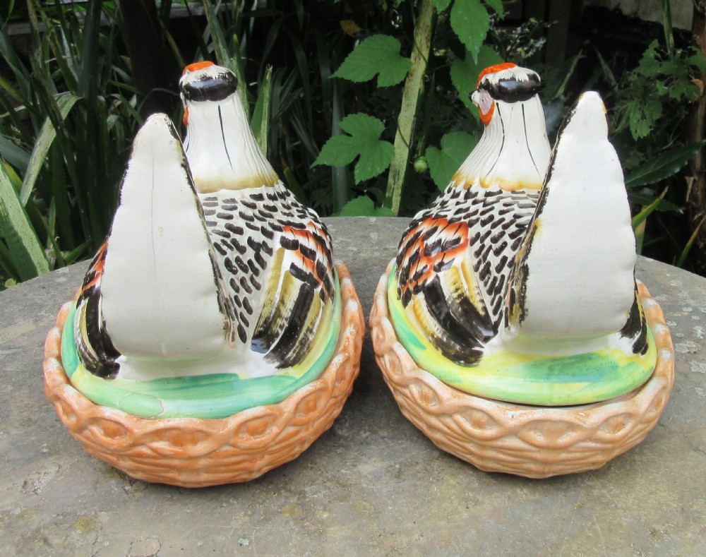 TWO STAFFORDSHIRE HENS ON NESTS c1860 View VII