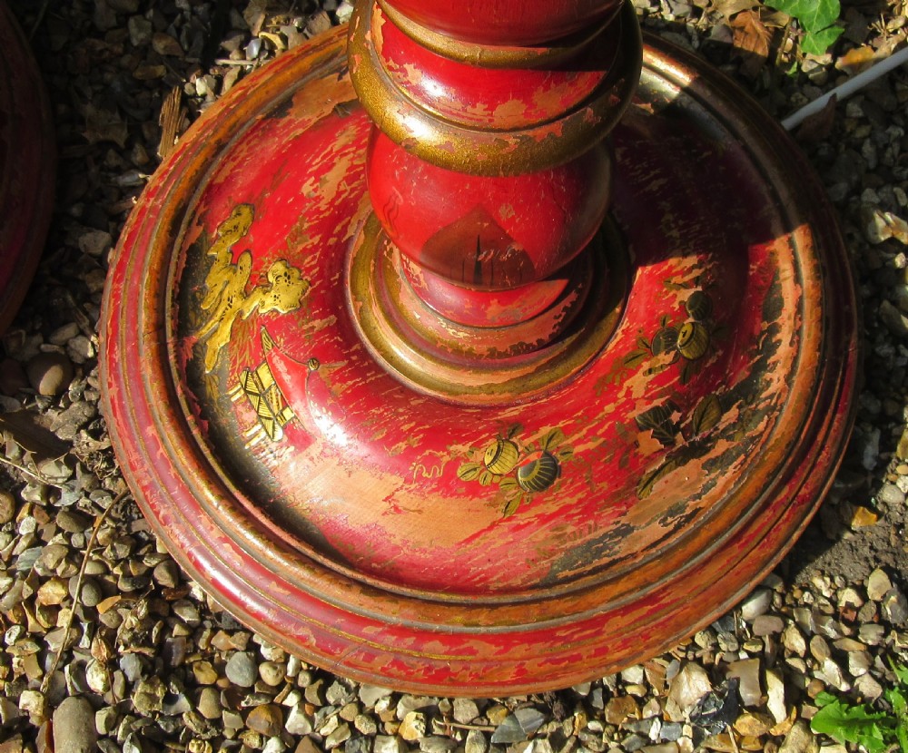 PAIR RED LACQUER CHINOISERIE FLOOR LAMPS View II