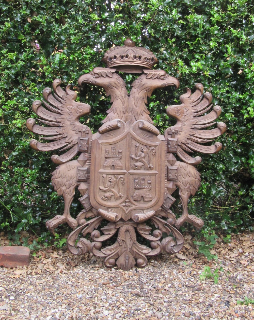 LARGE CARVED WOOD COAT OF ARMS c1920