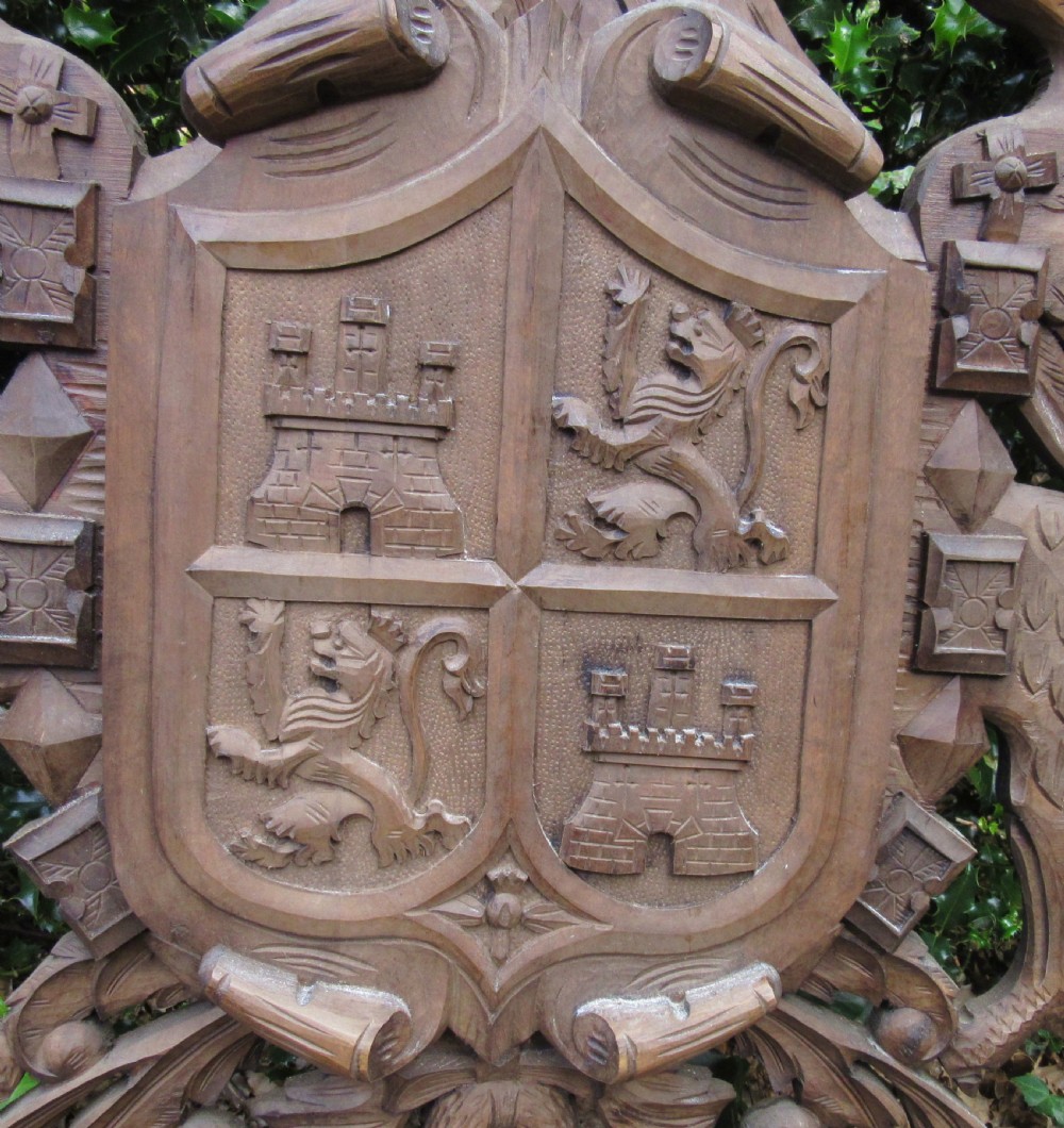 LARGE CARVED WOOD COAT OF ARMS c1920 View IV