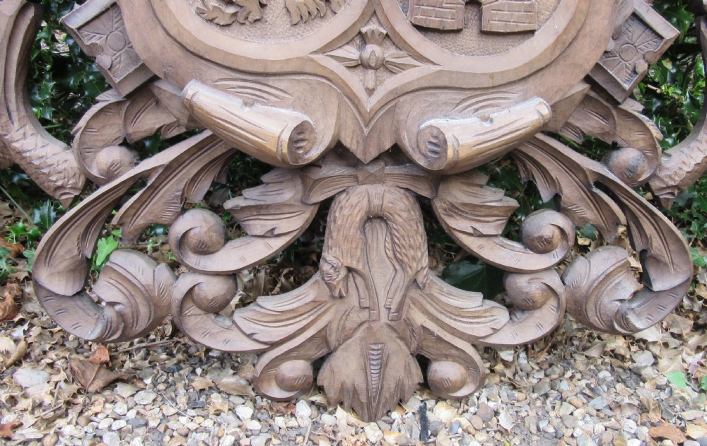 LARGE CARVED WOOD COAT OF ARMS c1920 View VII