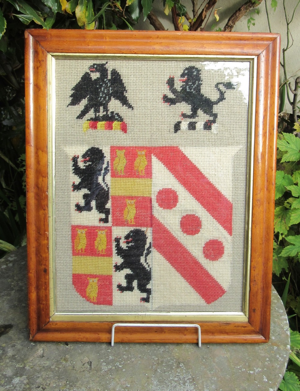 VICTORIAN FRAMED HERALDIC TAPESTRY c1880