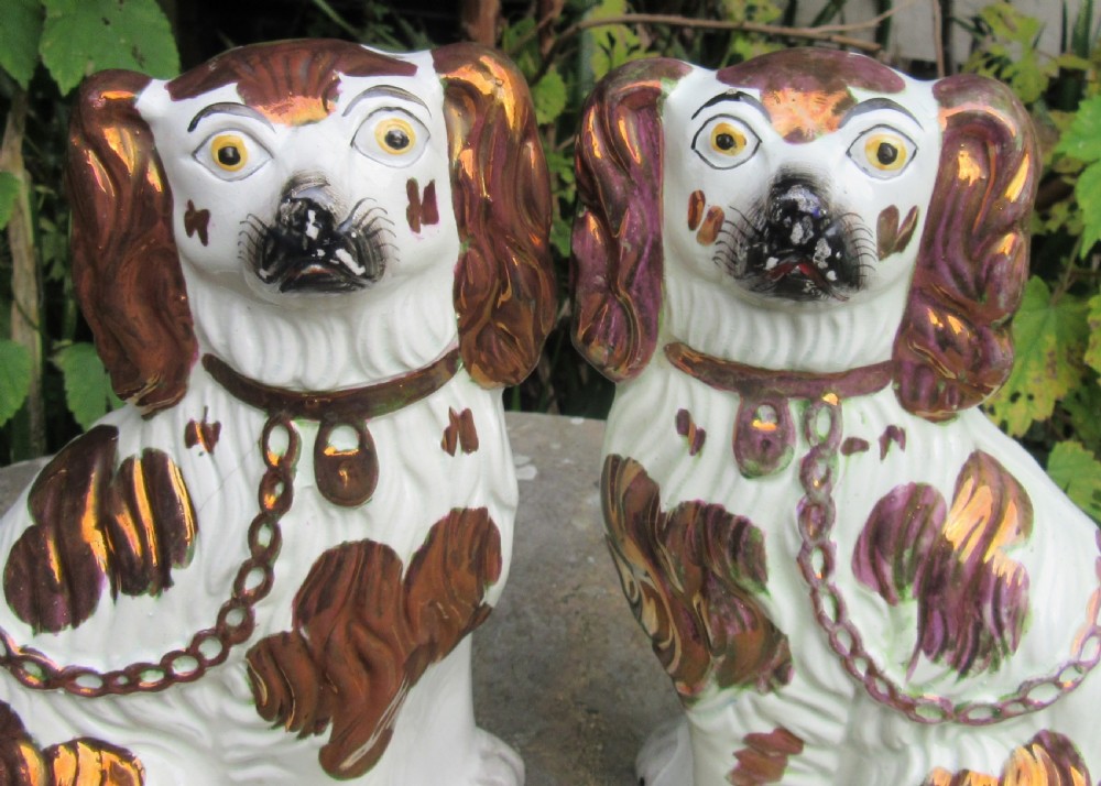 PAIR VICTORIAN COPPER & WHITE STAFFORDSHIRE DOGS c1860 View II
