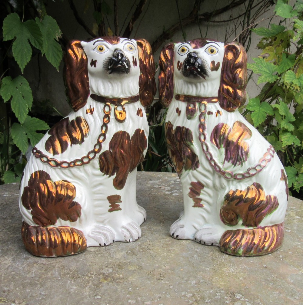PAIR VICTORIAN COPPER & WHITE STAFFORDSHIRE DOGS c1860 View IV