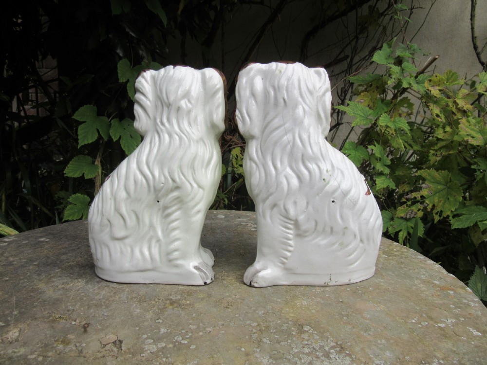 PAIR VICTORIAN COPPER & WHITE STAFFORDSHIRE DOGS c1860 View V
