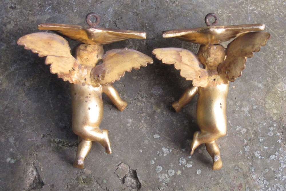 PAIR OF GILDED WOOD CHERUB BRACKETS View III