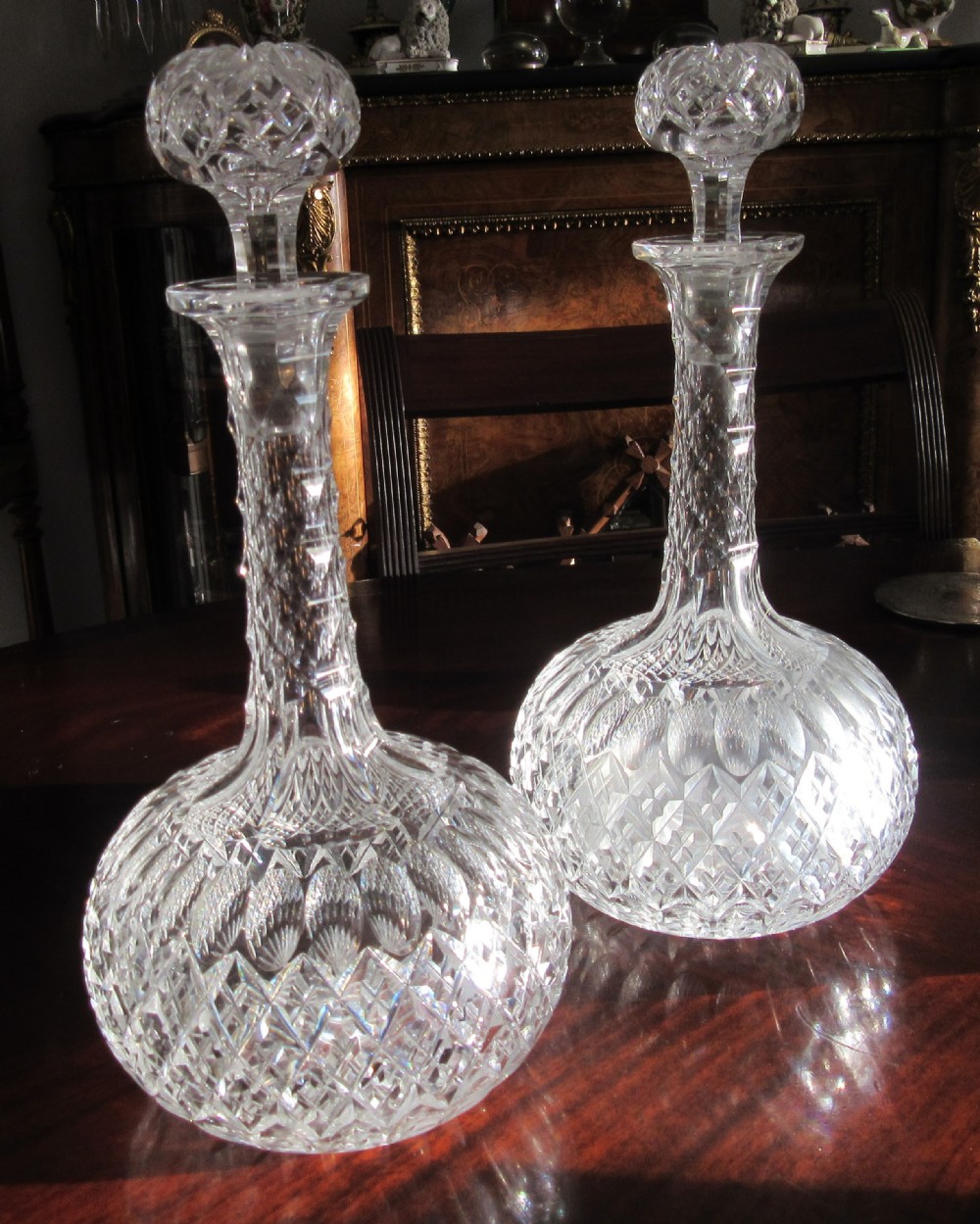 PAIR VICTORIAN CUT GLASS DECANTERS c1870