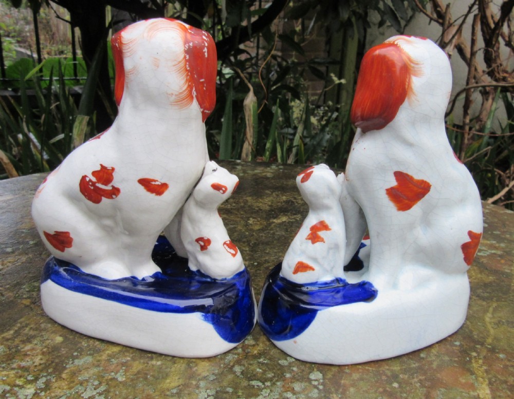 PAIR VICTORIAN STAFFORDSHIRE DOGS AND PUPS c1860 View III