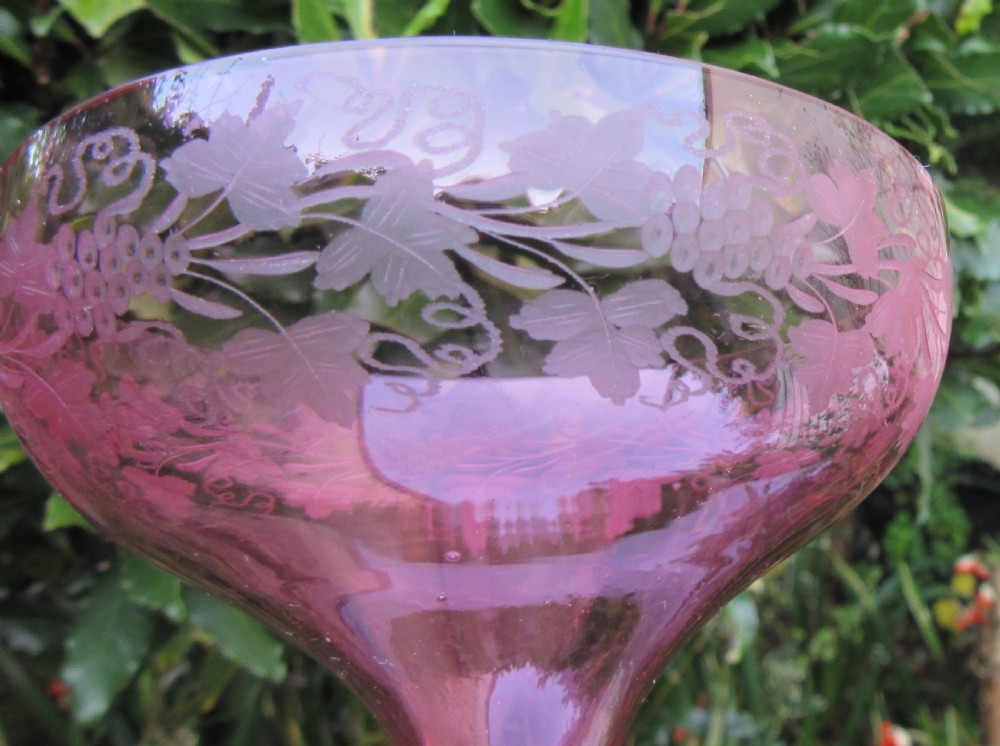 SET 6 CRANBERRY GLASS CHAMPAGNE COUPES c1900 View II