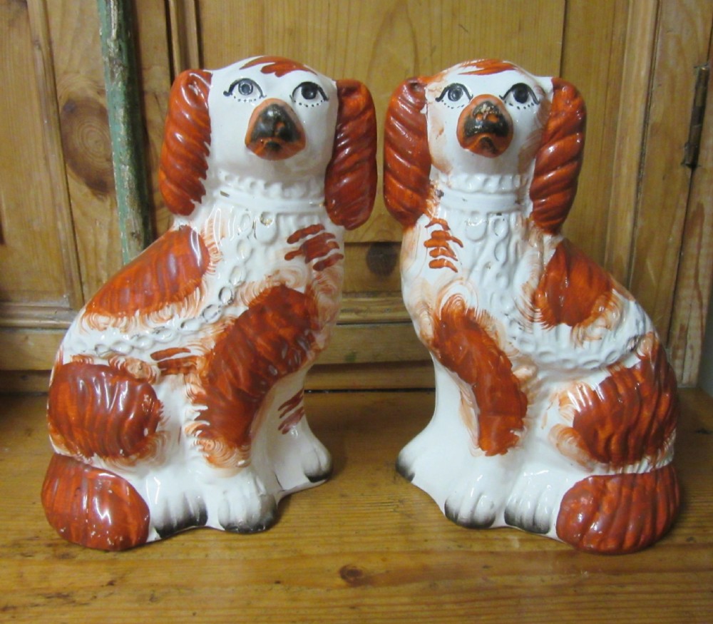 PAIR RED & WHITE STAFFORDSHIRE DOGS c1880