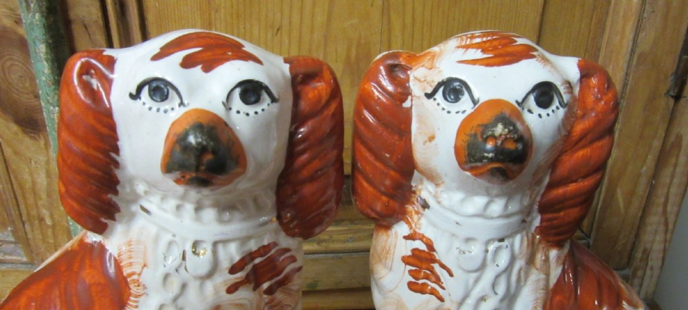 PAIR RED & WHITE STAFFORDSHIRE DOGS c1880 View II