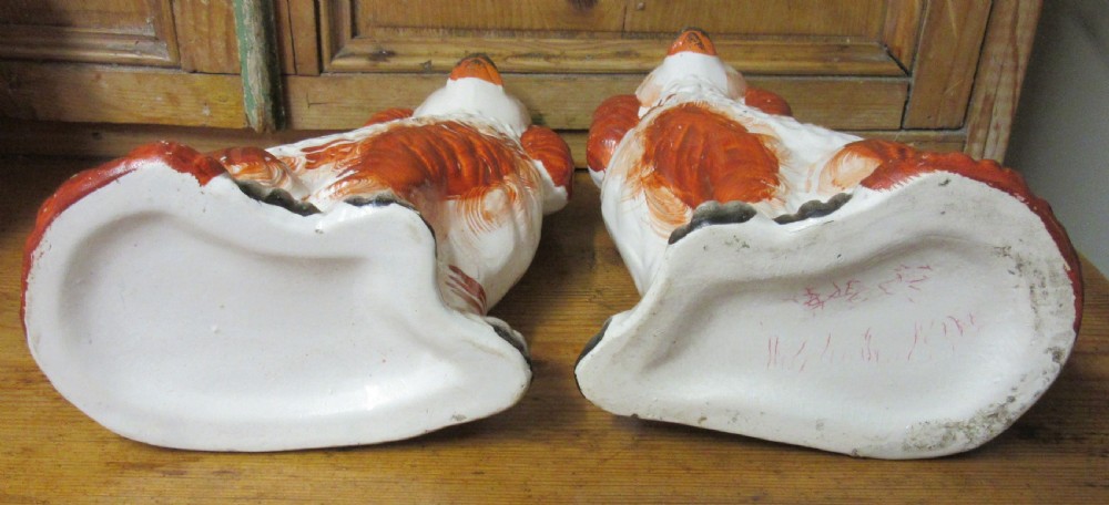 PAIR RED & WHITE STAFFORDSHIRE DOGS c1880 View IV