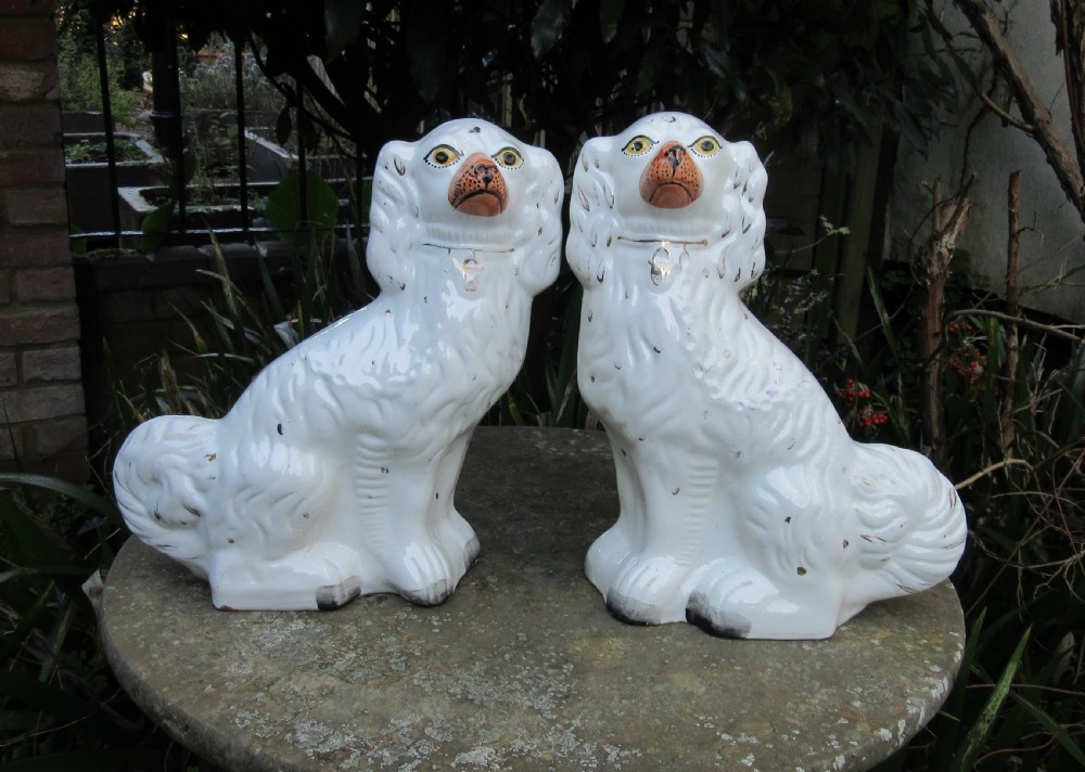LARGE PAIR ANTIQUE STAFFORDSHIRE DOGS c1880