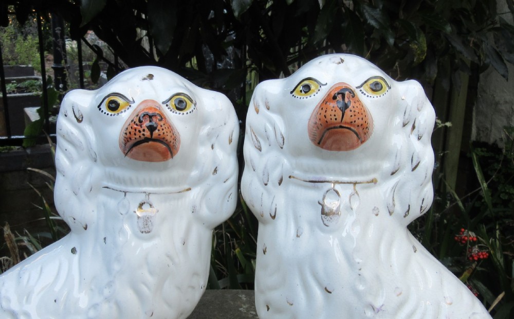 LARGE PAIR ANTIQUE STAFFORDSHIRE DOGS c1880 View II