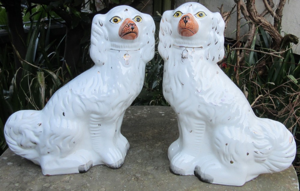 LARGE PAIR ANTIQUE STAFFORDSHIRE DOGS c1880 View IV